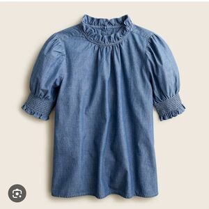 J.Crew Puff Sleeve Mock Neck Chambray Shirt
